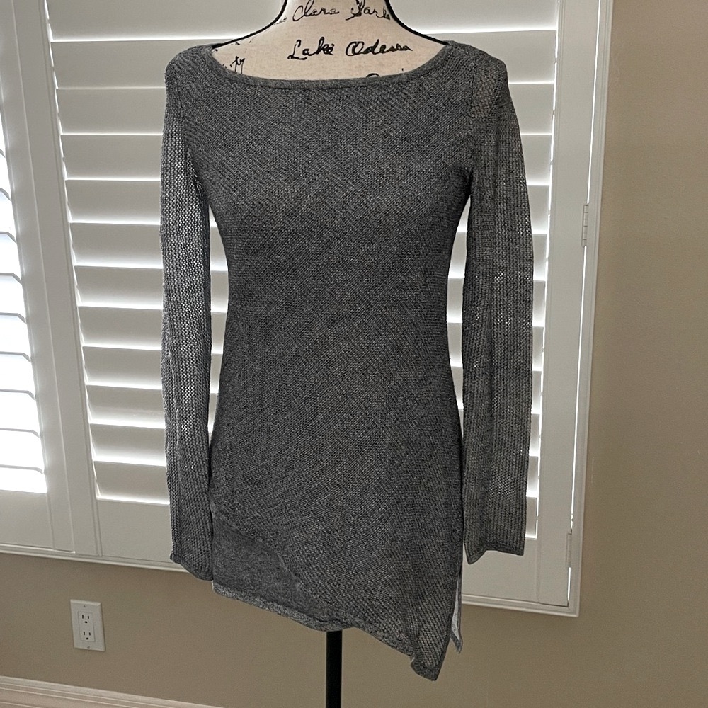 White House Black Market Double Layer Shimmer Tunic Gray and Silver Sweater